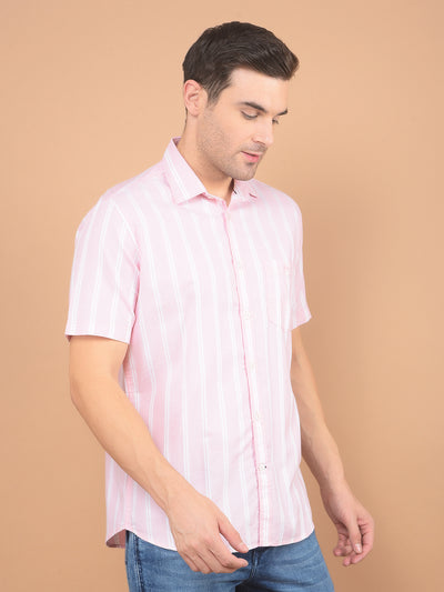 Pink Vertical Striped 100% Cotton Shirt-Men Shirts-Crimsoune Club