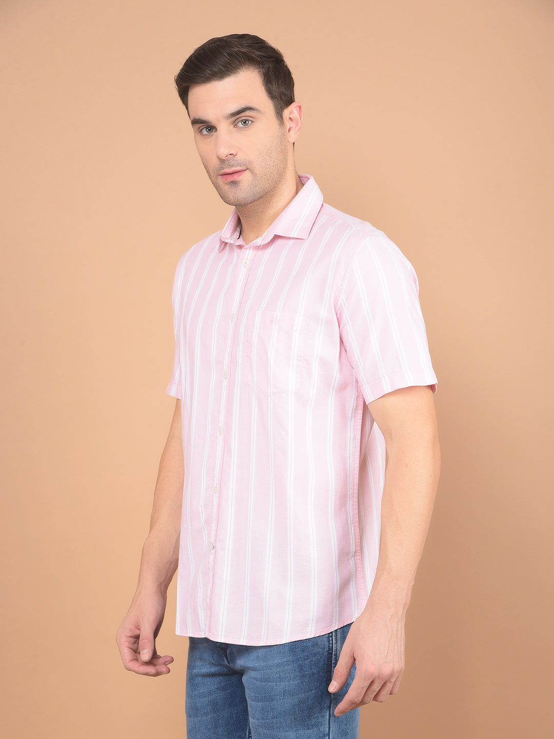 Pink Vertical Striped 100% Cotton Shirt-Men Shirts-Crimsoune Club