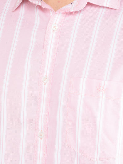 Pink Vertical Striped 100% Cotton Shirt-Men Shirts-Crimsoune Club