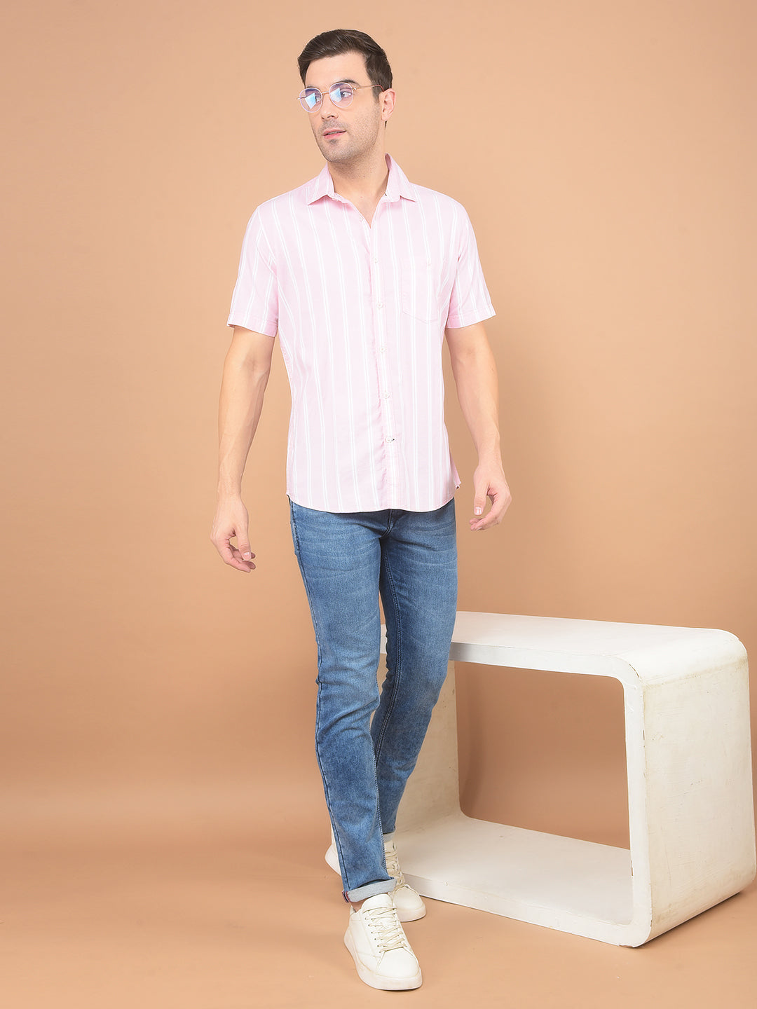 Pink Vertical Striped 100% Cotton Shirt-Men Shirts-Crimsoune Club