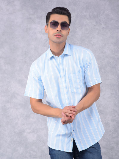 Blue Vertical Stripes 100% Cotton Shirt-Men Shirts-Crimsoune Club