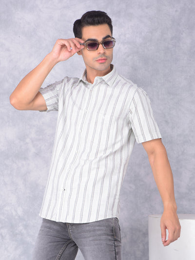 Green Vertical Stripes 100% Cotton Shirt-Men Shirts-Crimsoune Club