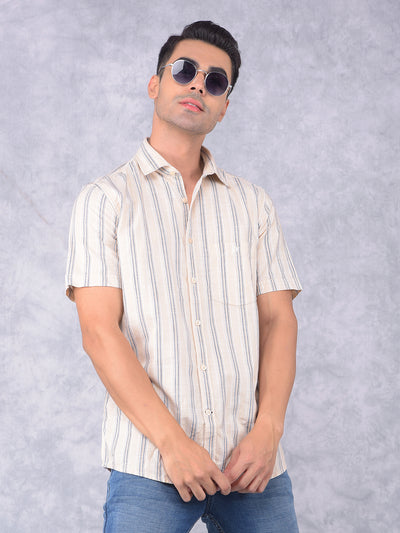 Beige Vertical Stripes 100% Cotton Shirt-Men Shirts-Crimsoune Club