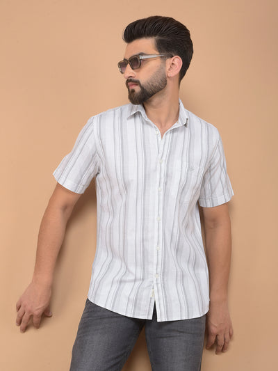 White Vertical Striped 100% Cotton Shirt-Men Shirts-Crimsoune Club