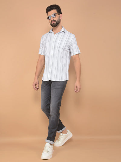 White Vertical Striped 100% Cotton Shirt-Men Shirts-Crimsoune Club