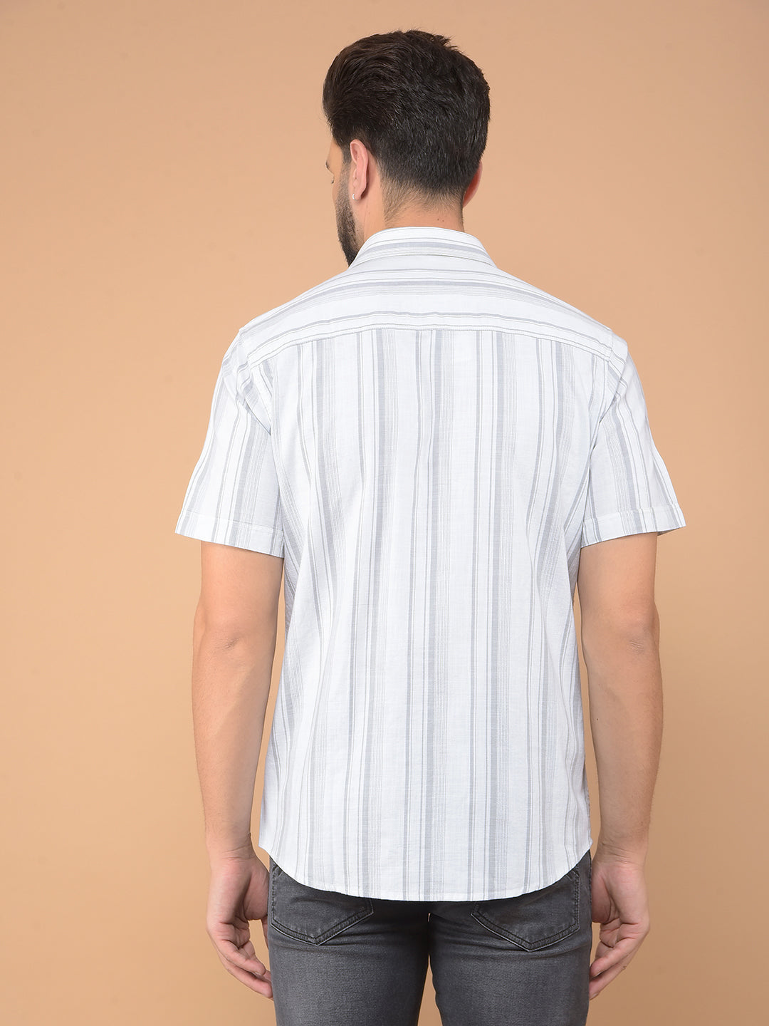 White Vertical Striped 100% Cotton Shirt-Men Shirts-Crimsoune Club