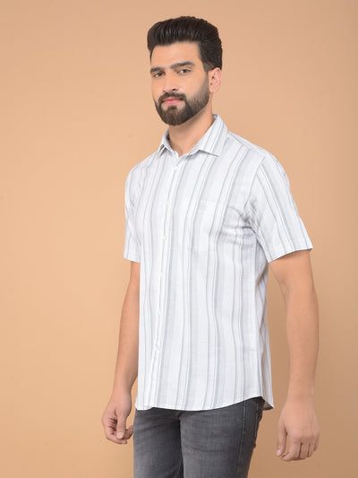 White Vertical Striped 100% Cotton Shirt-Men Shirts-Crimsoune Club