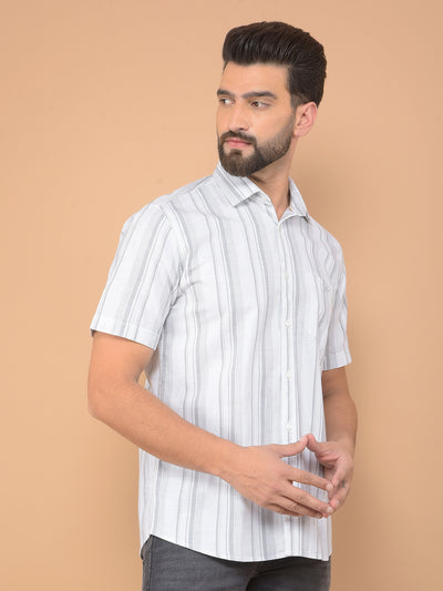 White Vertical Striped 100% Cotton Shirt-Men Shirts-Crimsoune Club