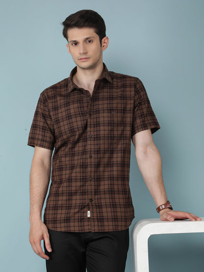 Brown Checkered 100% Cotton Shirt-Men Shirts-Crimsoune Club