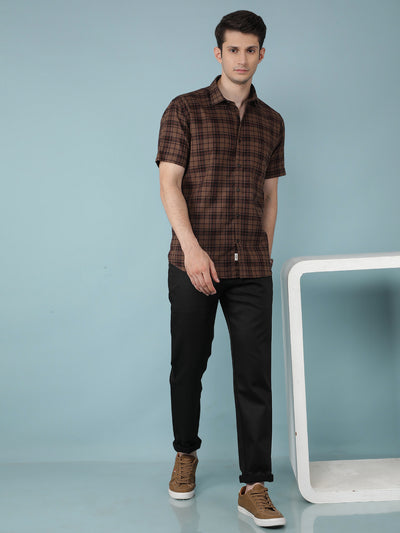 Brown Checkered 100% Cotton Shirt-Men Shirts-Crimsoune Club