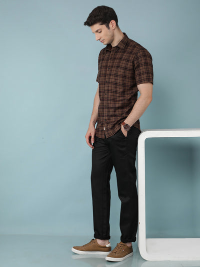 Brown Checkered 100% Cotton Shirt-Men Shirts-Crimsoune Club