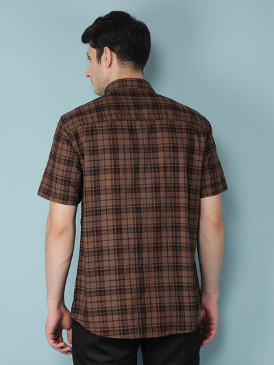 Brown Checkered 100% Cotton Shirt-Men Shirts-Crimsoune Club