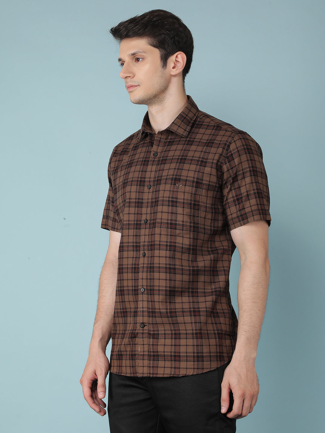 Brown Checkered 100% Cotton Shirt-Men Shirts-Crimsoune Club