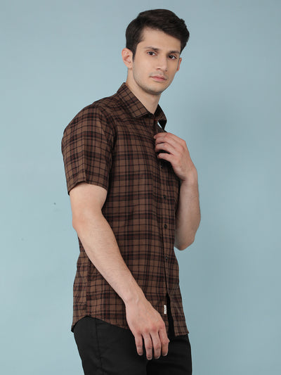 Brown Checkered 100% Cotton Shirt-Men Shirts-Crimsoune Club