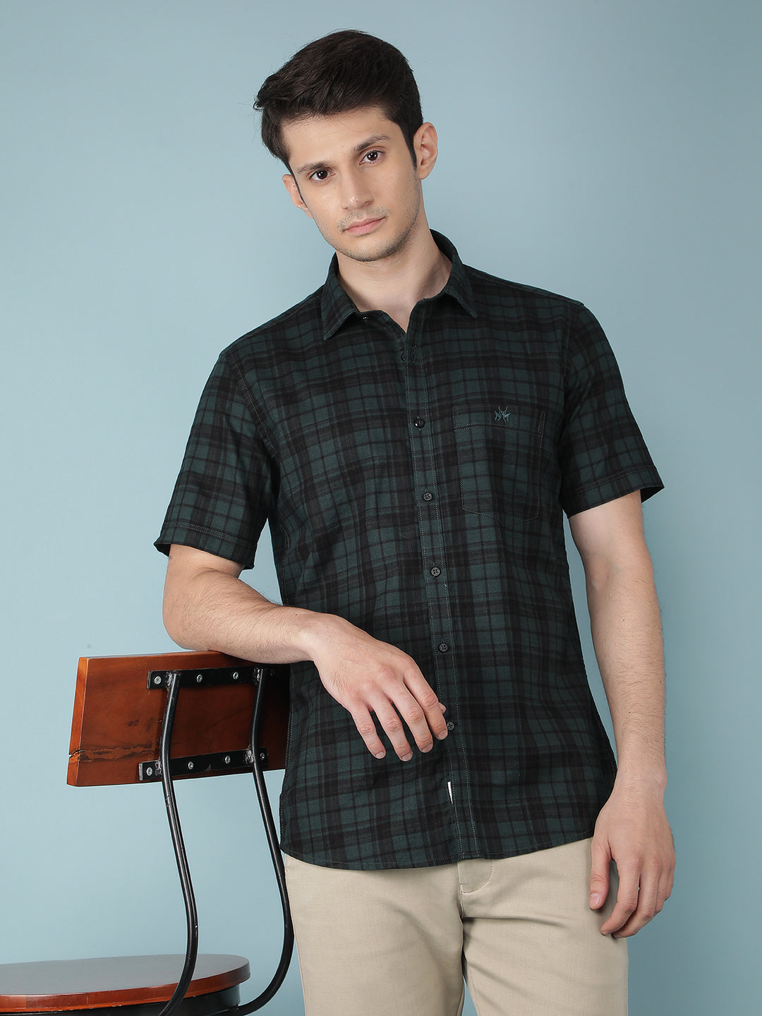 Green Checkered 100% Cotton Shirt-Men Shirts-Crimsoune Club