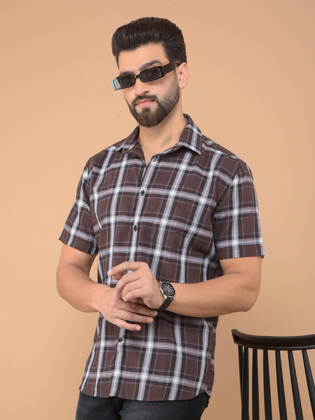 Brown Checked Shirt-Men Shirts-Crimsoune Club