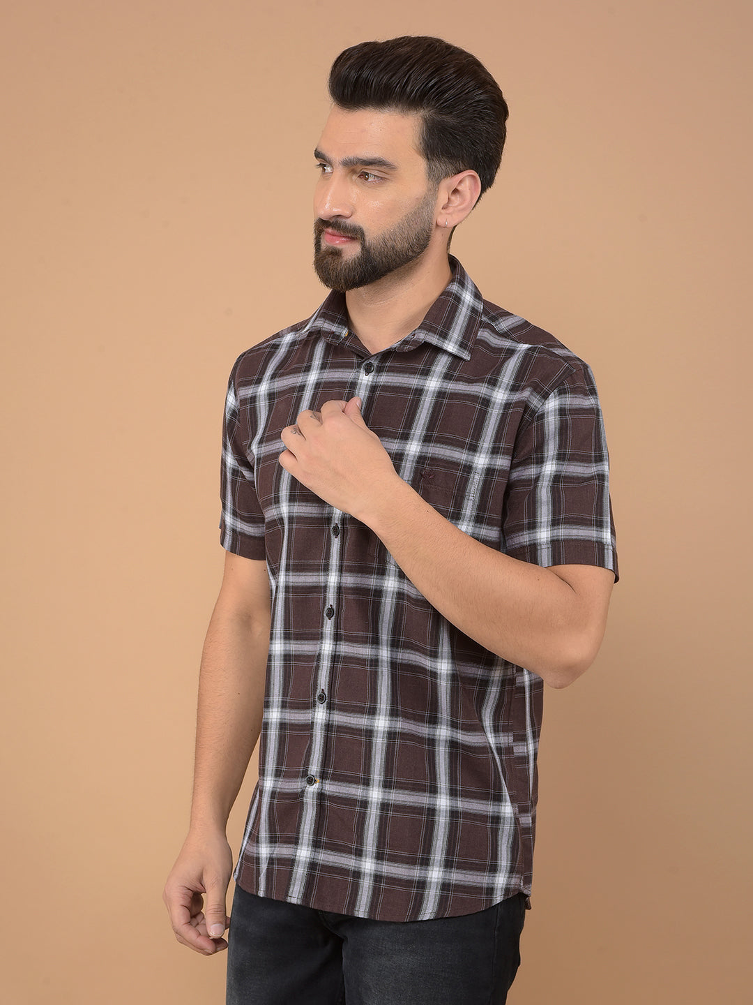 Brown Checked Shirt-Men Shirts-Crimsoune Club