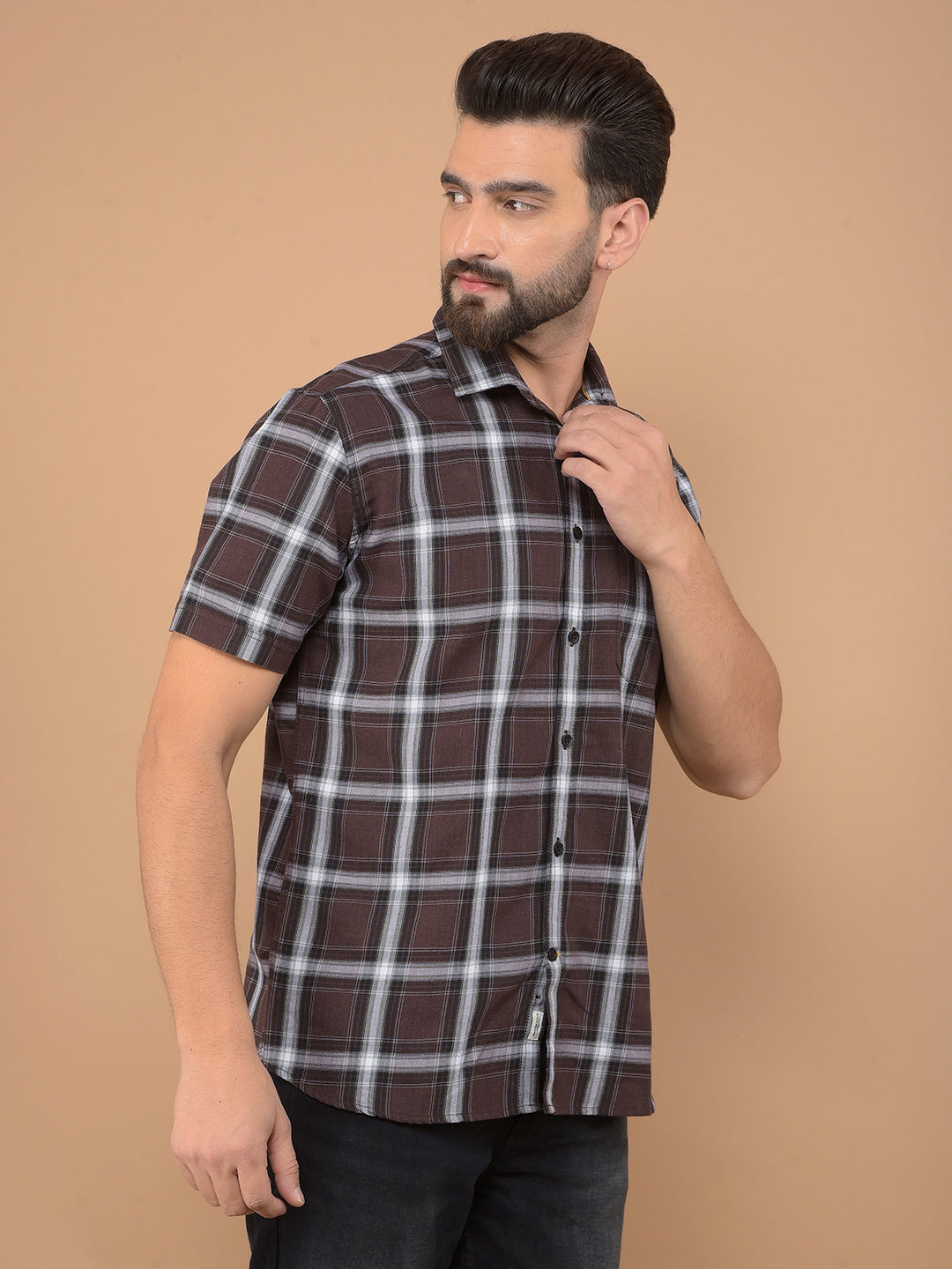 Brown Checked Shirt-Men Shirts-Crimsoune Club