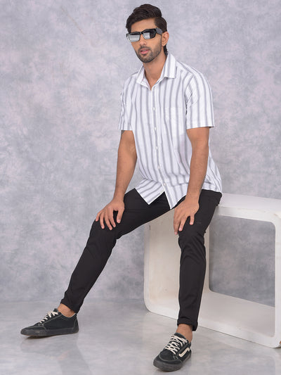 White Vertical Stripes 100% Cotton Shirt-Men Shirts-Crimsoune Club