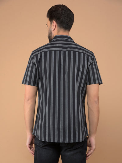 Black Vertical Striped 100% Cotton Shirt-Men Shirts-Crimsoune Club