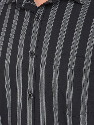 Black Vertical Striped 100% Cotton Shirt-Men Shirts-Crimsoune Club