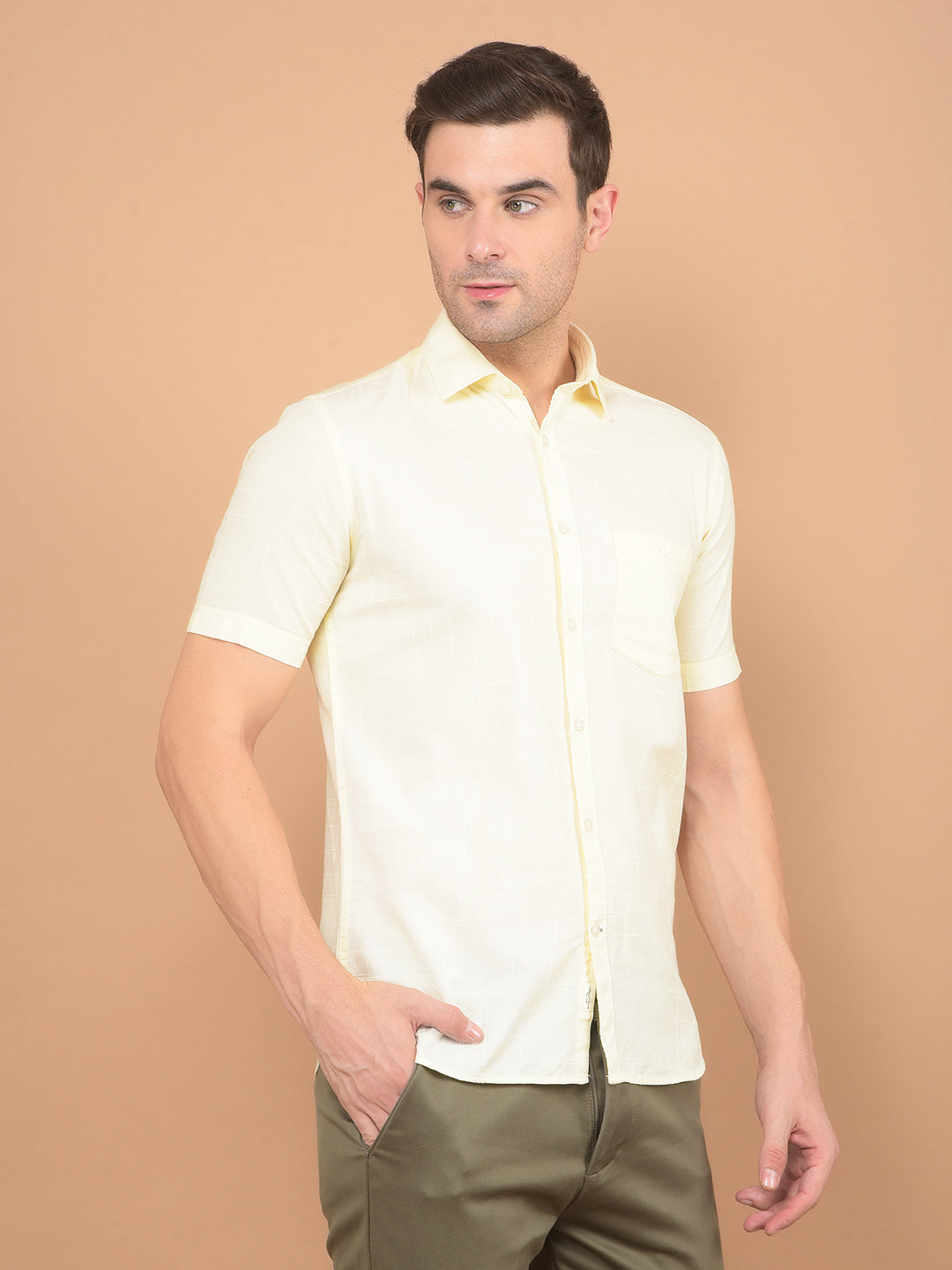 Cream Printed 100% Cotton Shirt-Men Shirts-Crimsoune Club