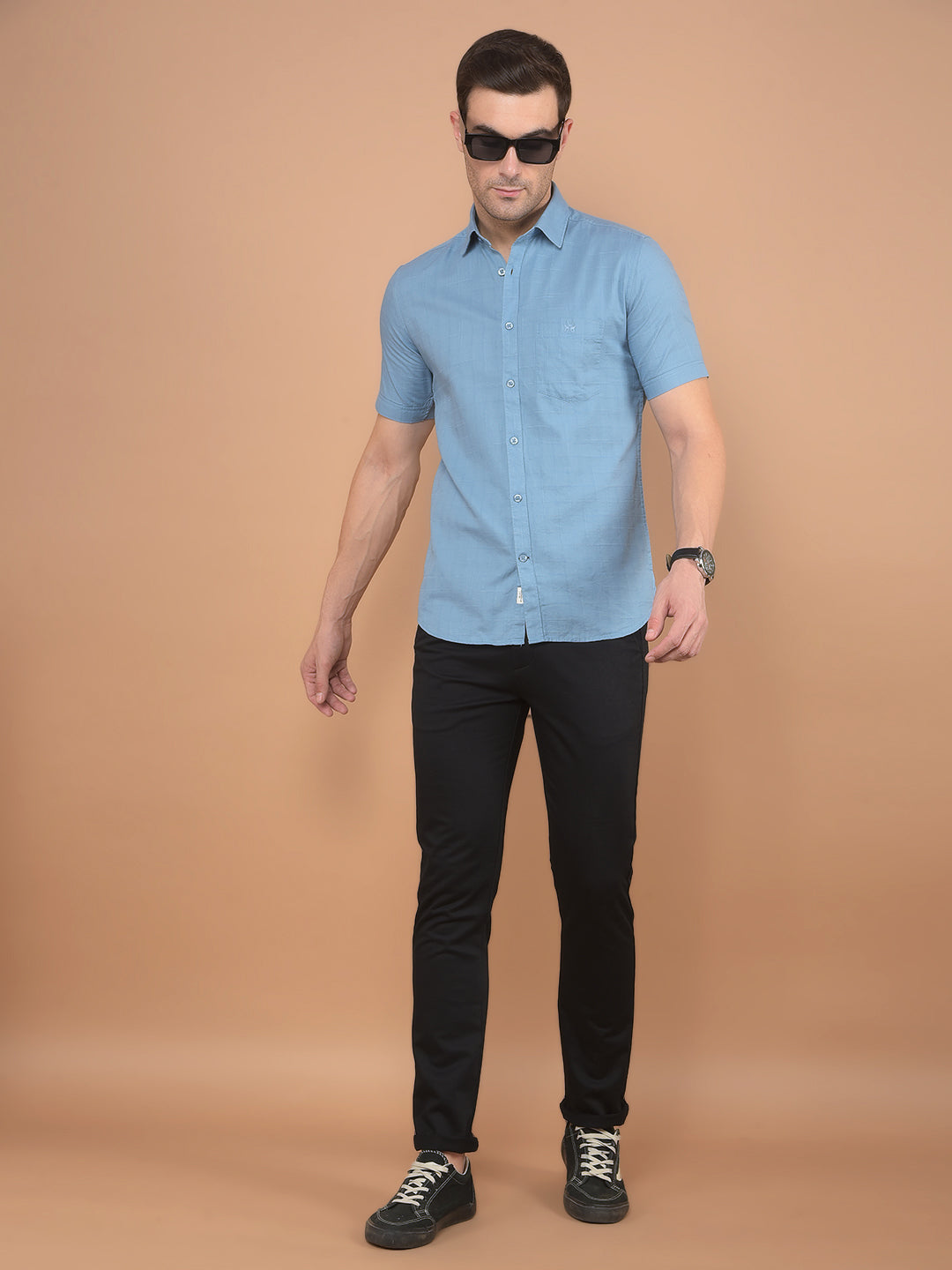 Blue Printed 100% Cotton Shirt-Men Shirts-Crimsoune Club