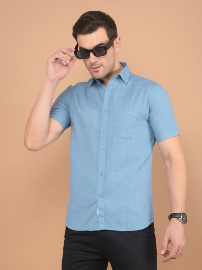 Blue Printed 100% Cotton Shirt-Men Shirts-Crimsoune Club