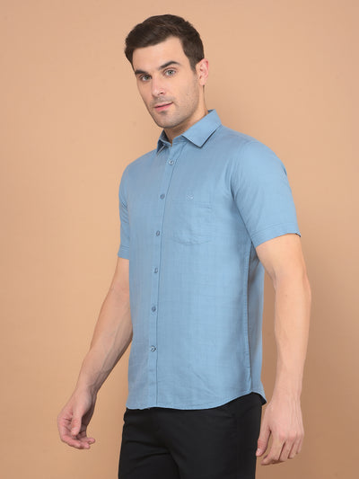 Blue Printed 100% Cotton Shirt-Men Shirts-Crimsoune Club