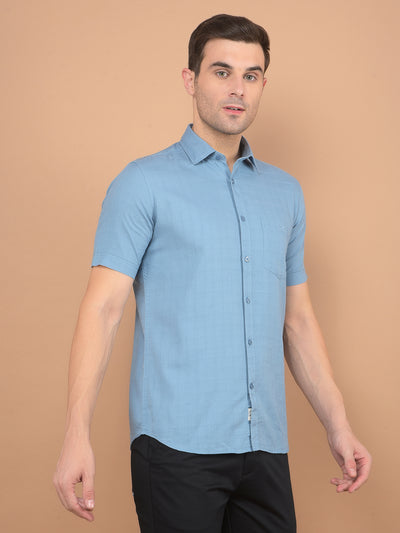 Blue Printed 100% Cotton Shirt-Men Shirts-Crimsoune Club