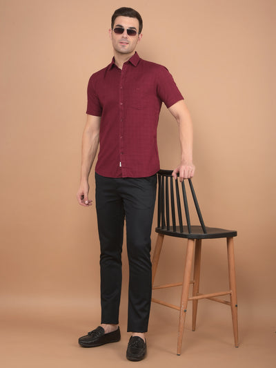 Maroon Printed 100% Cotton Shirt-Men Shirts-Crimsoune Club