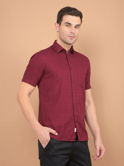 Maroon Printed 100% Cotton Shirt-Men Shirts-Crimsoune Club