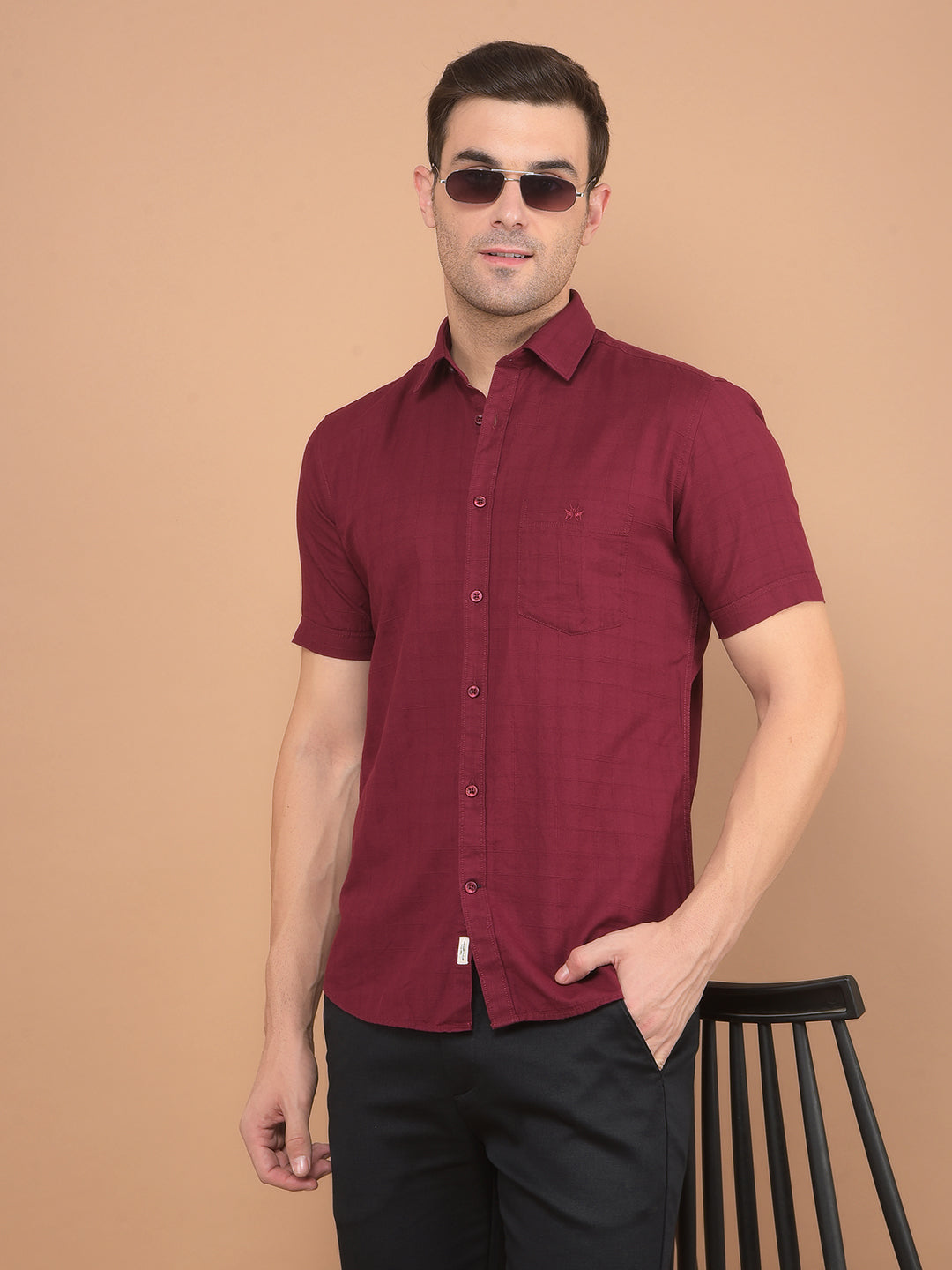 Maroon Printed 100% Cotton Shirt-Men Shirts-Crimsoune Club