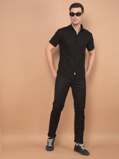 Black Printed 100% Cotton Shirt-Men Shirts-Crimsoune Club