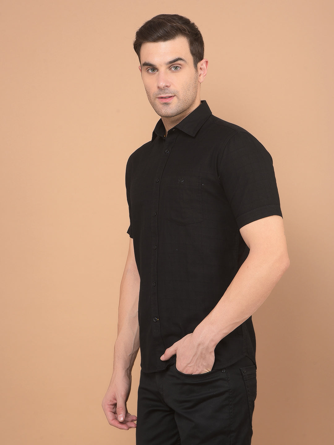 Black Printed 100% Cotton Shirt-Men Shirts-Crimsoune Club