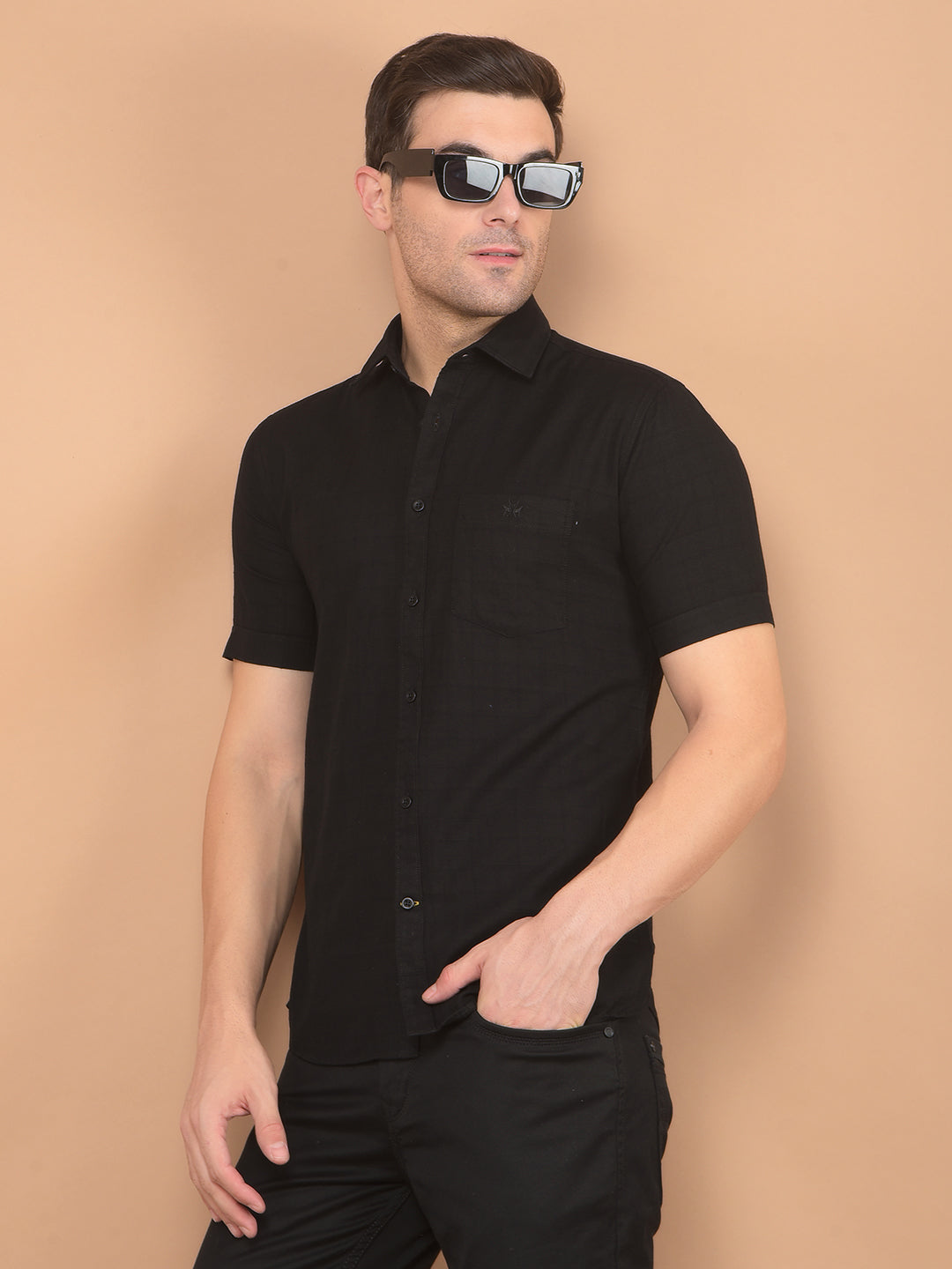 Black Printed 100% Cotton Shirt-Men Shirts-Crimsoune Club