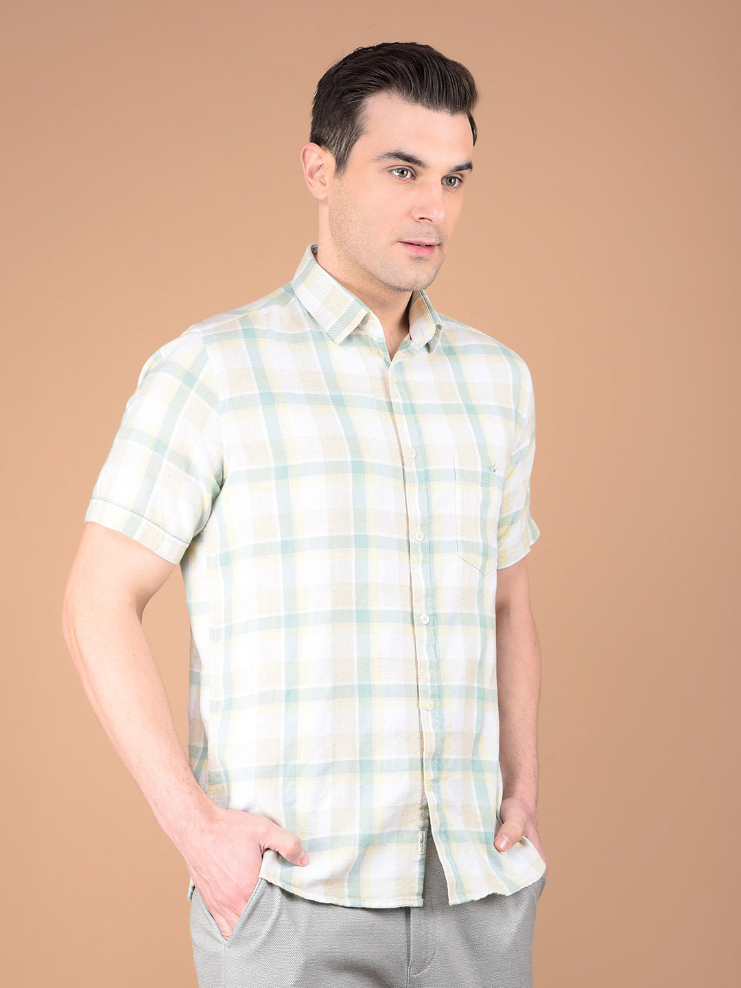 Green Checked Linen Shirt