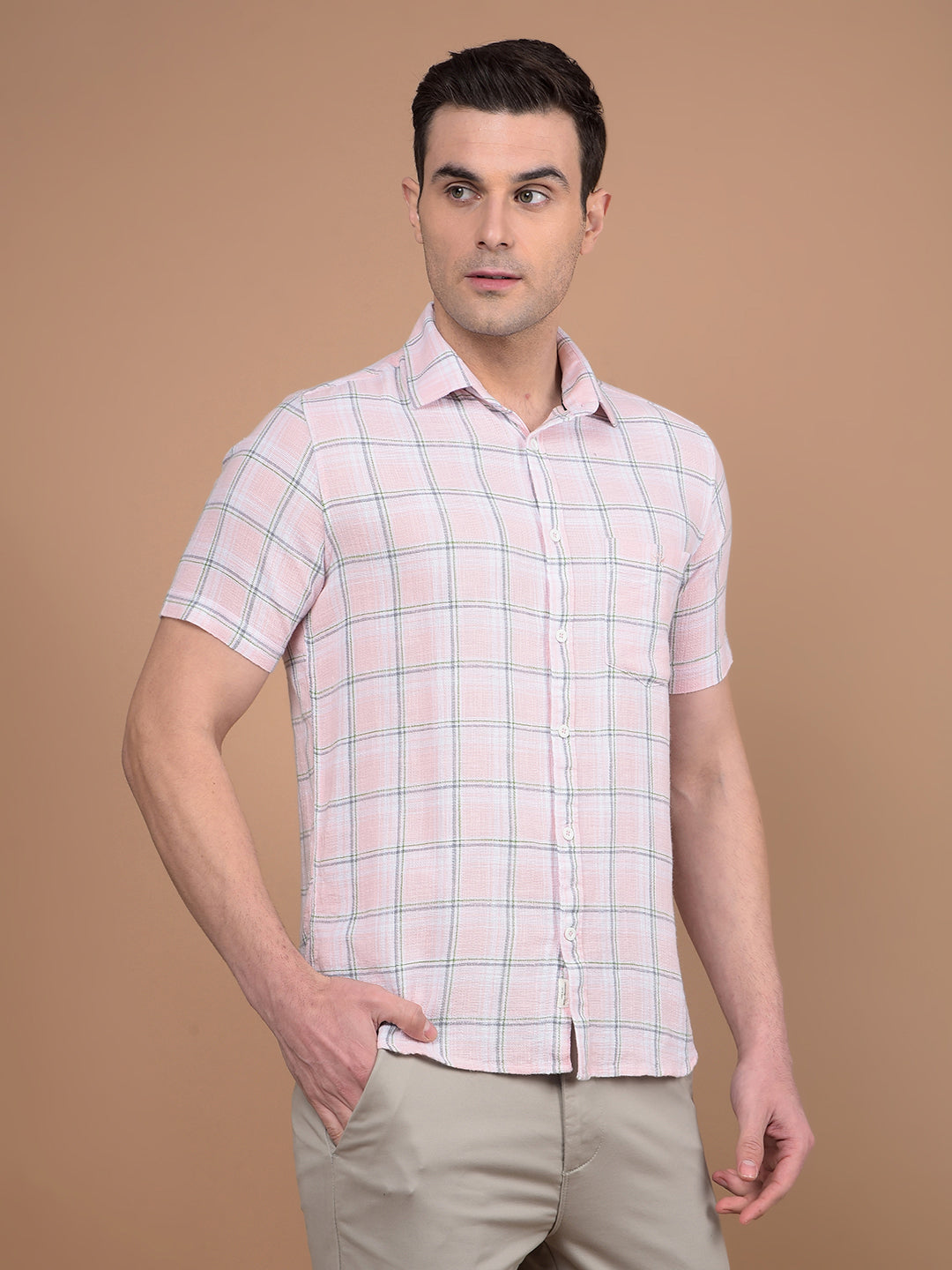 Pink Checked 100% Cotton Shirt