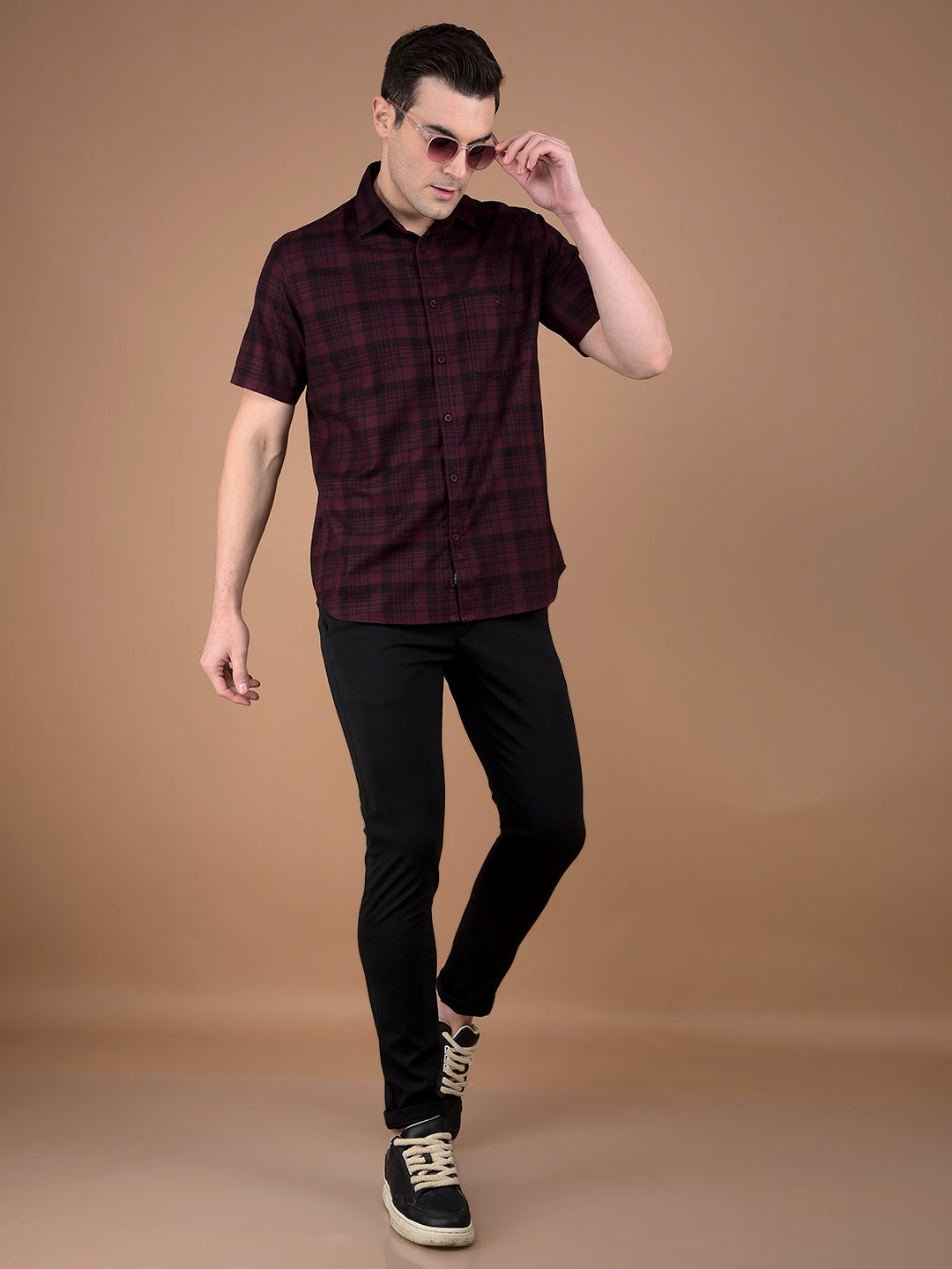 Maroon Checked 100% Cotton Shirt