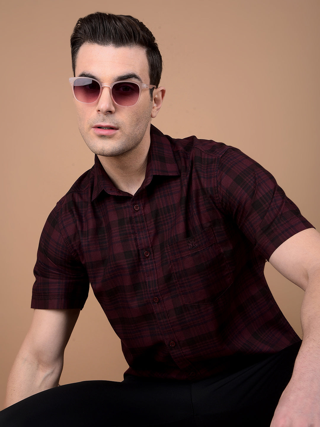 Maroon Checked 100% Cotton Shirt