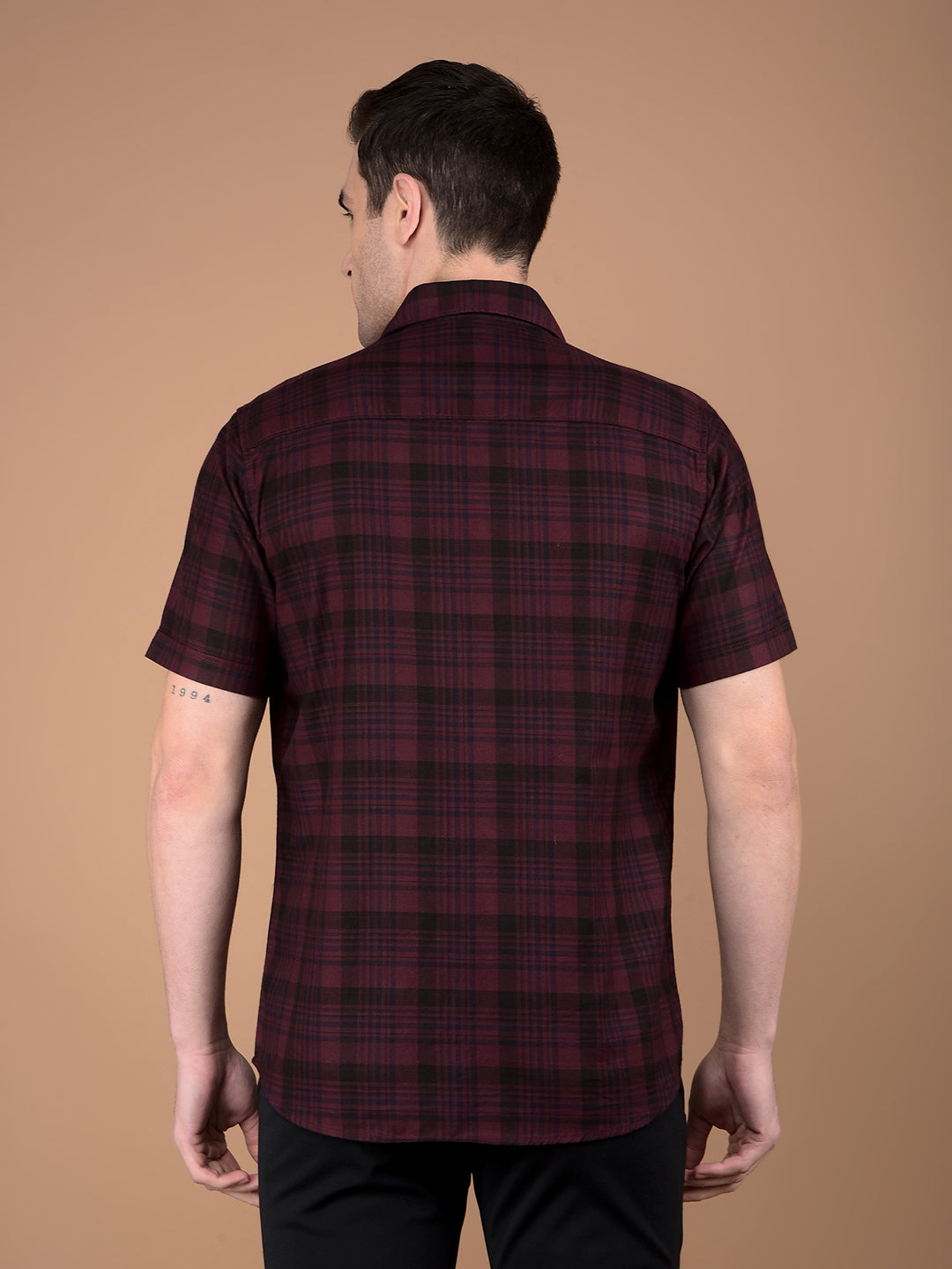 Maroon Checked 100% Cotton Shirt