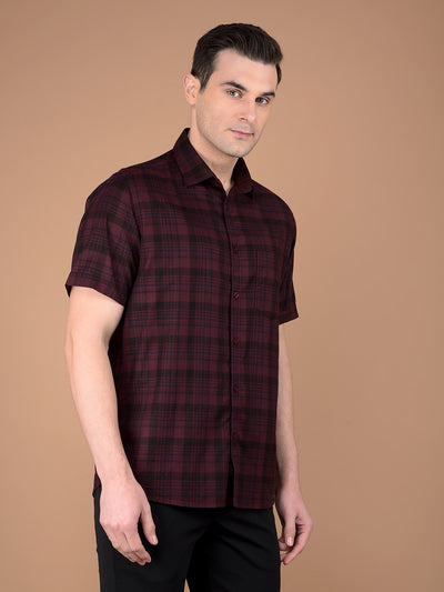 Maroon Checked 100% Cotton Shirt