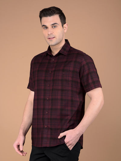 Maroon Checked 100% Cotton Shirt