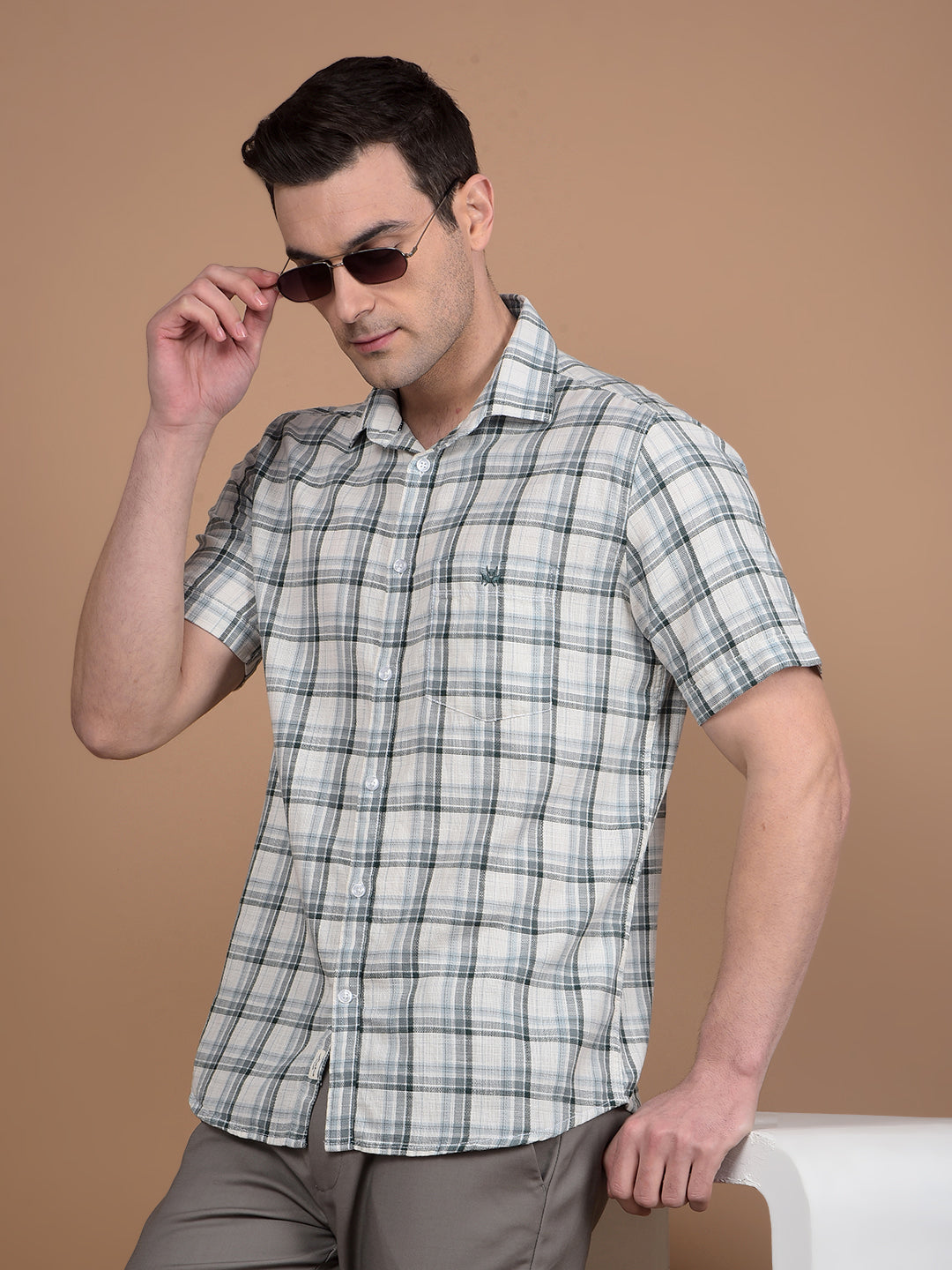 Grey Checked 100% Cotton Shirt