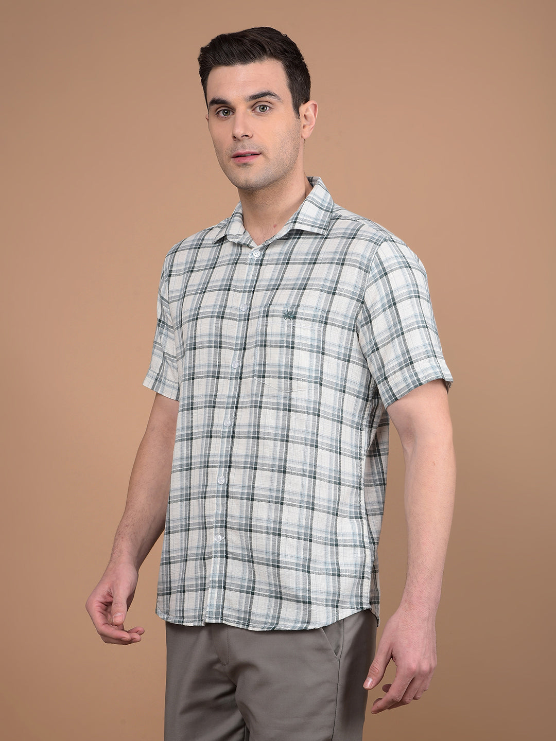 Grey Checked 100% Cotton Shirt-Men Shirts-Crimsoune Club