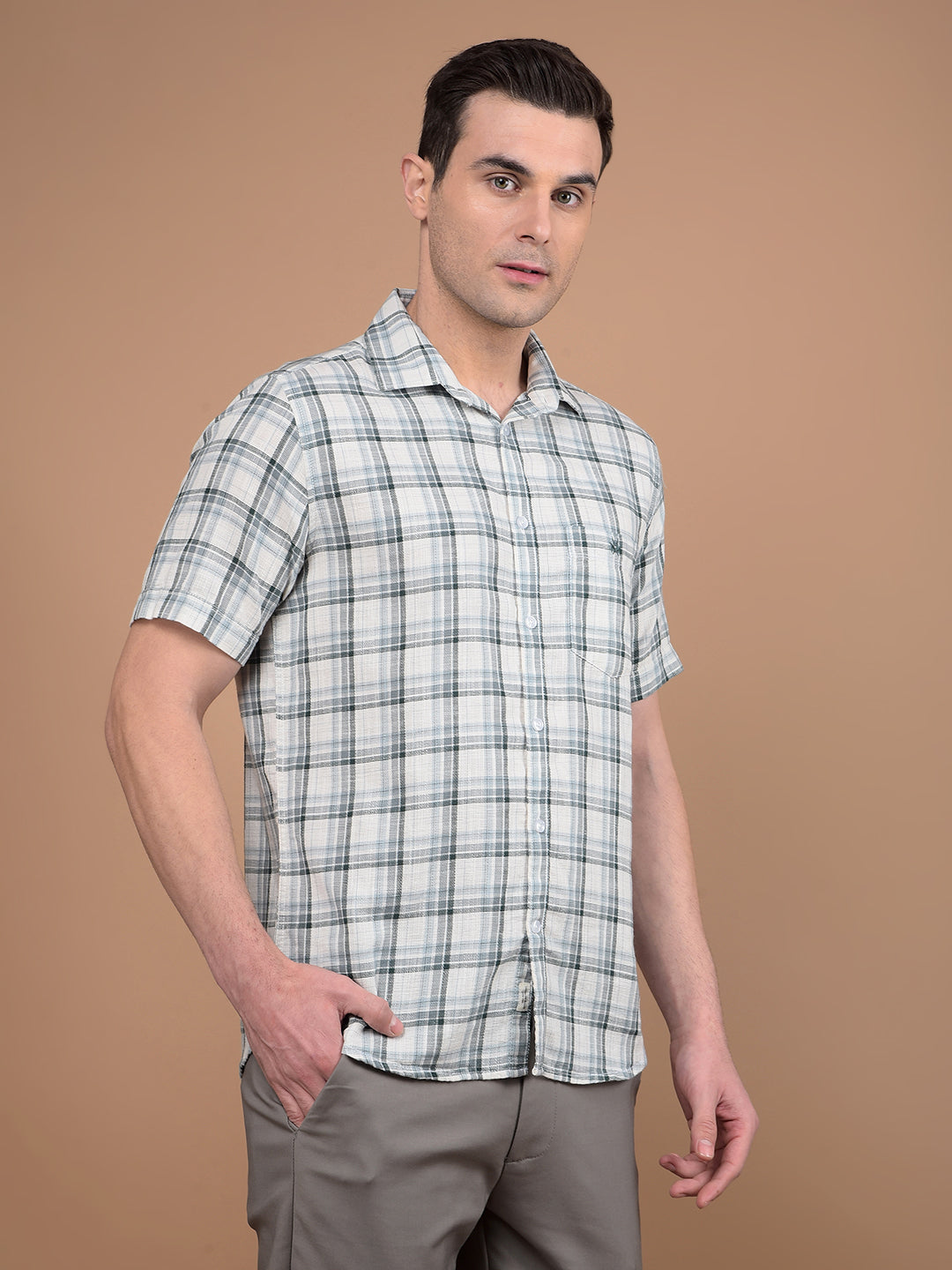 Grey Checked 100% Cotton Shirt