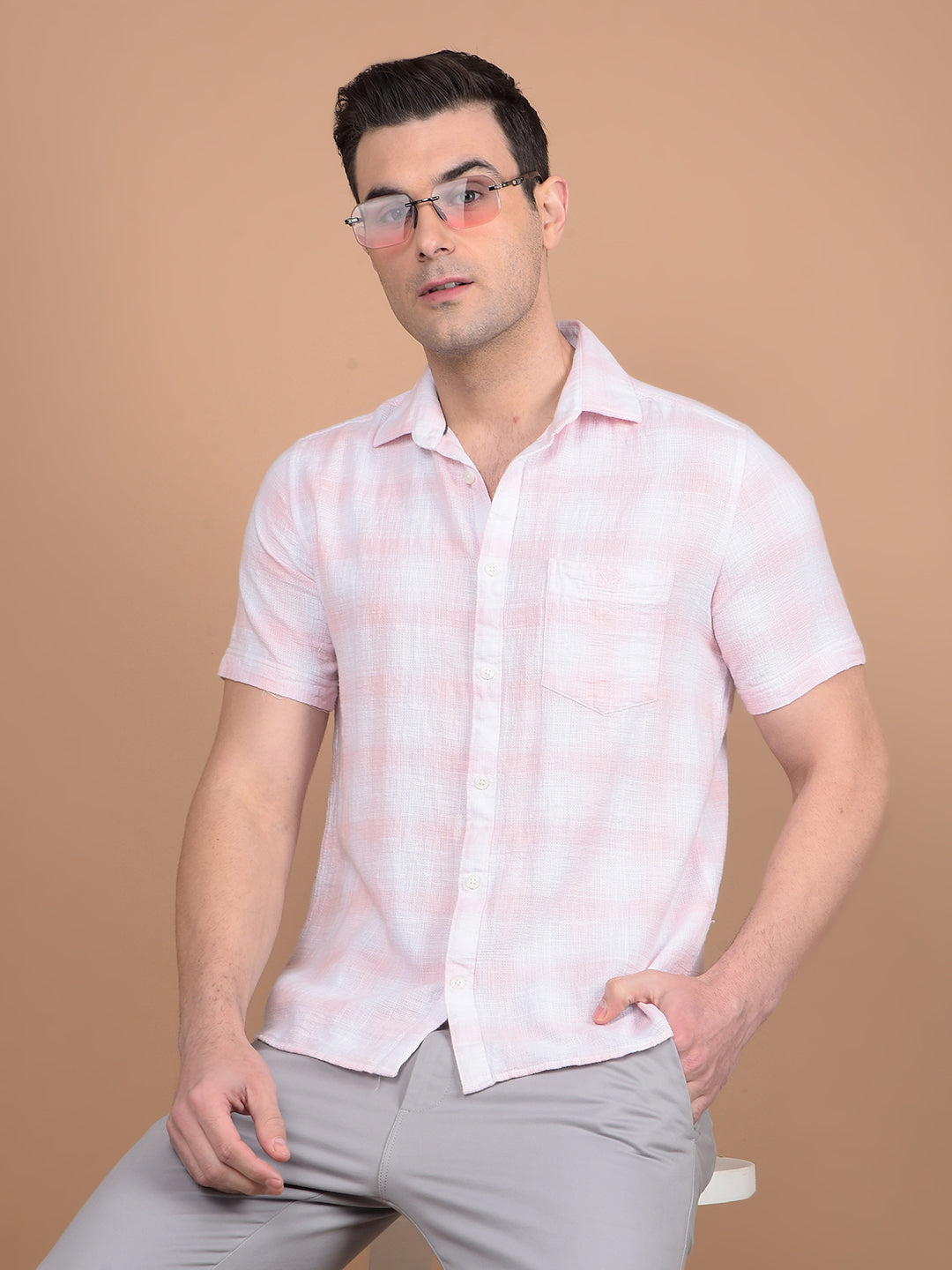 Pink Checked 100% Cotton Shirt