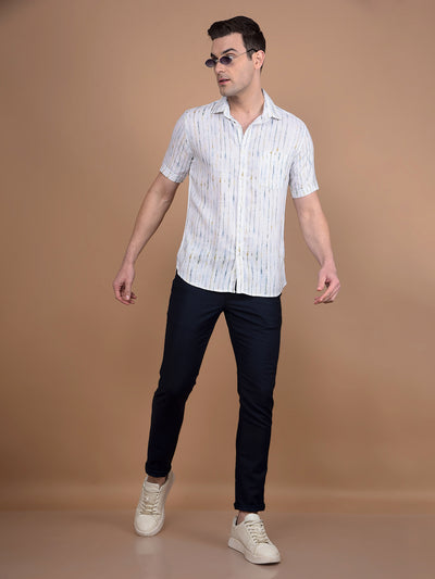 White Printed Linen Shirt