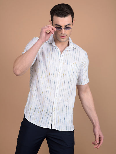 White Printed Linen Shirt