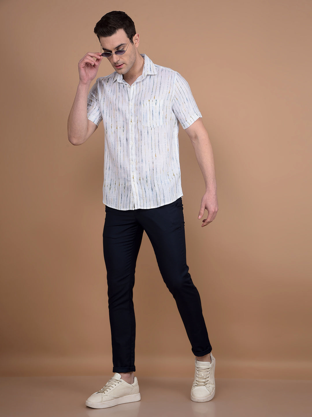 White Printed Linen Shirt